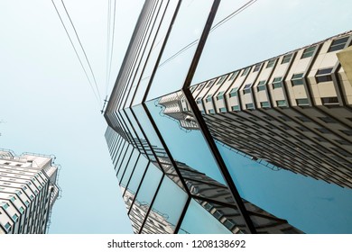 a reflection of a building on a building