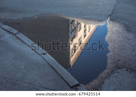 Similar – Image, Stock Photo building reflection on puddle
