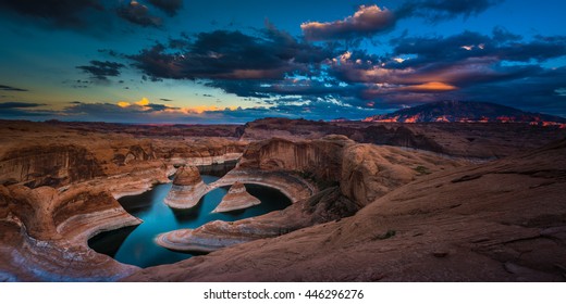 Reflection Canyon and Navajo Mountain after Sunset Lake Powell Utah