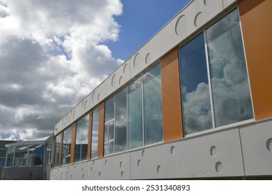 Reflection of the clouds in a public building