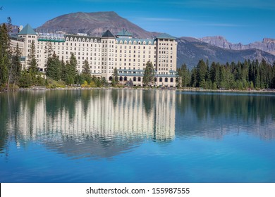 Reflection Of Fairmont Chateau Hotel In Lake Louise