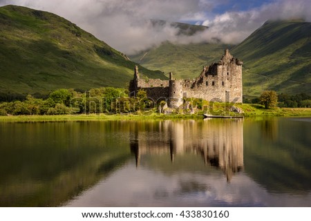 Reflection of Kilchurn Castle in Loch Awe, Highlands, Scotland