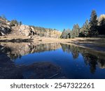 reflection in a lake at Mueller State Park in Colorado on a hike 