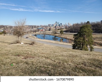 Reflection In Lake At Penn Valley Park, Kansas City, Missouri On Sunny Winter Day