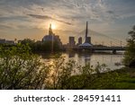  Reflection of lights on the Red River water. Winnipeg landmark night evening photographs.