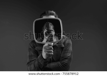 Similar – Image, Stock Photo facial neurosis Mask Face