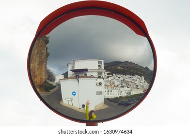 Reflection in the mirror. Copy space. 