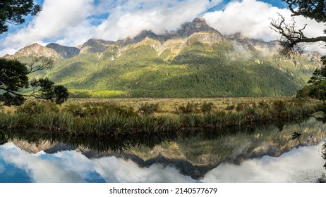 Reflection in Mirror Lakes Fiordland National Park New Zealand in Summer