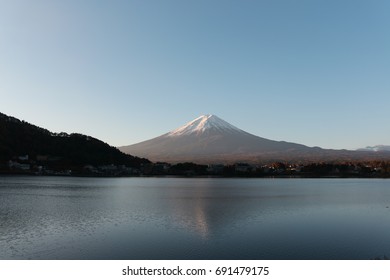 Reflection of Mount Fuji on Lake Kawaguchi in the morning