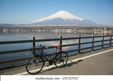 Reflection Of Mt Fuji And Bicycle At Lake Kawaguchiko