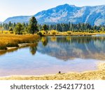 Reflection of Mt. Tallac on Marsh at Kiva Beach, Lake Tahoe, California, USA