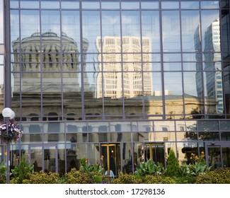 Reflection Of The Ohio Statehouse In Columbus, Ohio