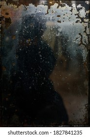 Reflection in old dark mirror. Antique, vintage, texture. Abstract image, background.