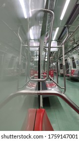 reflection on the side of the train car