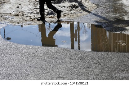 Reflection in a puddle in Montreal, Quebec, Canada.