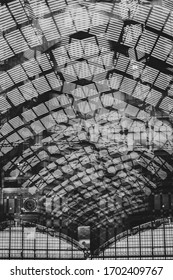 Reflection of a railway station ceiling in the window