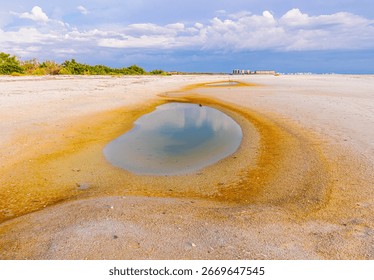 Reflection in Small Tide Pool on South Beach, Lovers Key State Park, Florida, USA