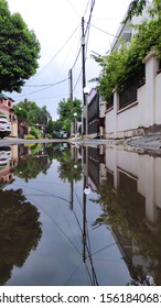 reflection of street in tiny town