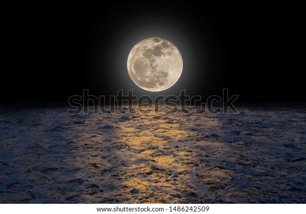 A reflection of super full moon on water ,nature
background 