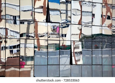 reflection in window of modern design building