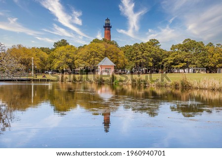 Reflections of the Currituck Beach Lighthouse in Corolla, North Carolina