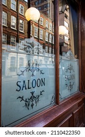 Reflections In A Frosted Glass Window Of A London Pub