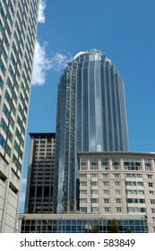 Reflections On Modern Building Named 111 Huntington Avenue, Boston Mass