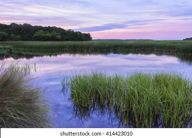 Reflective South Carolina Lowcountry Marsh Scene At Sunset In The ACE Basin