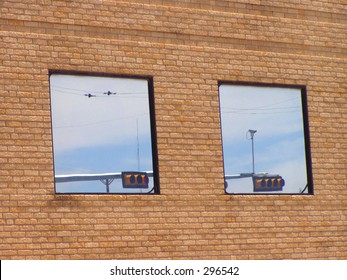 Reflective windows.
