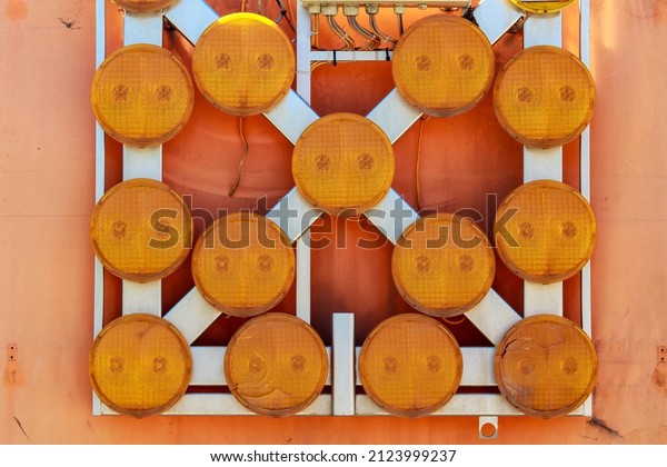 Reflectors on a road service car. Background with\
copy space for text