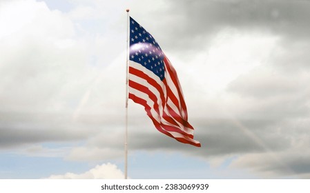 The reflex of American flag in window