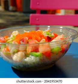 Refreshing Bahama Seafood Poke Bowl Lunch On Hot Summer Day