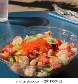 Refreshing Bahama Seafood Poke Bowl Lunch On Hot Summer Day