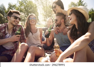 Refreshing Beer On The Camping With Friends
