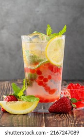 Refreshing Bubble Tea Mojito With Strawberry And Boba