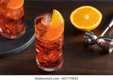 Refreshing Cold Americano Cocktail With An Orange Garnish