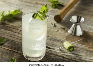 Refreshing Cucumber Gin Spritz Cocktail With Lime And Mint