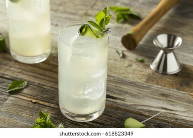 Refreshing Cucumber Gin Spritz Cocktail With Lime And Mint