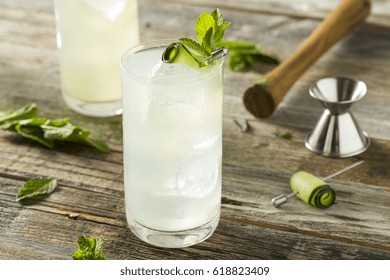 Refreshing Cucumber Gin Spritz Cocktail With Lime And Mint