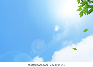 A refreshing dappled sunlight and a blue sky background with ultraviolet rays. Leaves dancing in the wind, creating a refreshing image