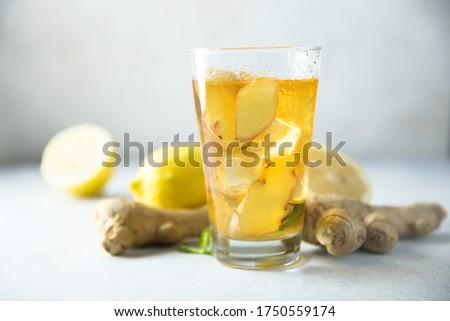 Refreshing homemade ice tea with ginger