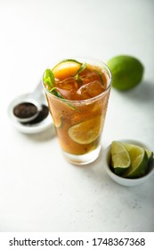 Refreshing ice tea with lime