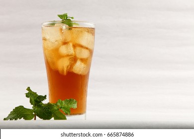 Refreshing Iced Mint Tea On White Background 