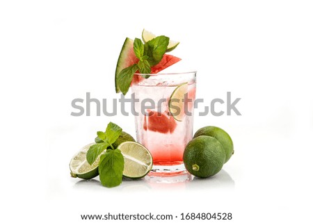Refreshing lemonade with ice. Summer fruit drink.