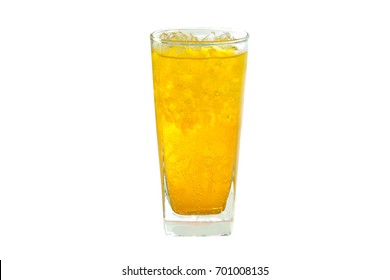 Refreshing Orange Soda Soft Drinks With Ice In A Clear Tall Glass Isolated On White Background