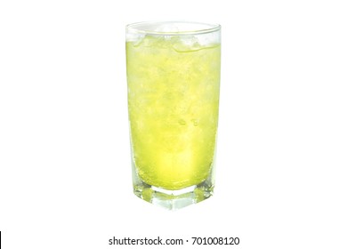 Refreshing Pineapple Soda Soft Drinks Or Energy Drink With Ice In A Clear Tall Glass Isolated On White Background