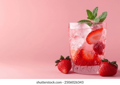 Refreshing Strawberry Drink with Mint Garnish - Powered by Shutterstock