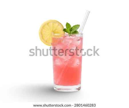 refreshing summer beverage featuring a chilled glass of pink lemonade, loaded with ice cubes and accented with a playful pink striped straw, evoking a sense of cool relief on a hot day.