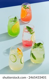 Refreshing Summer Lemonade Composition with Citrus and Mint on Vibrant Background.