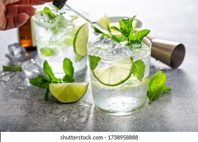 Refreshing Summer Mojito Cocktail With Aromatic Bitters In A Dropper